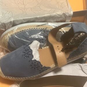 Crown Vintage Navy Espadrilles with Floral Detail